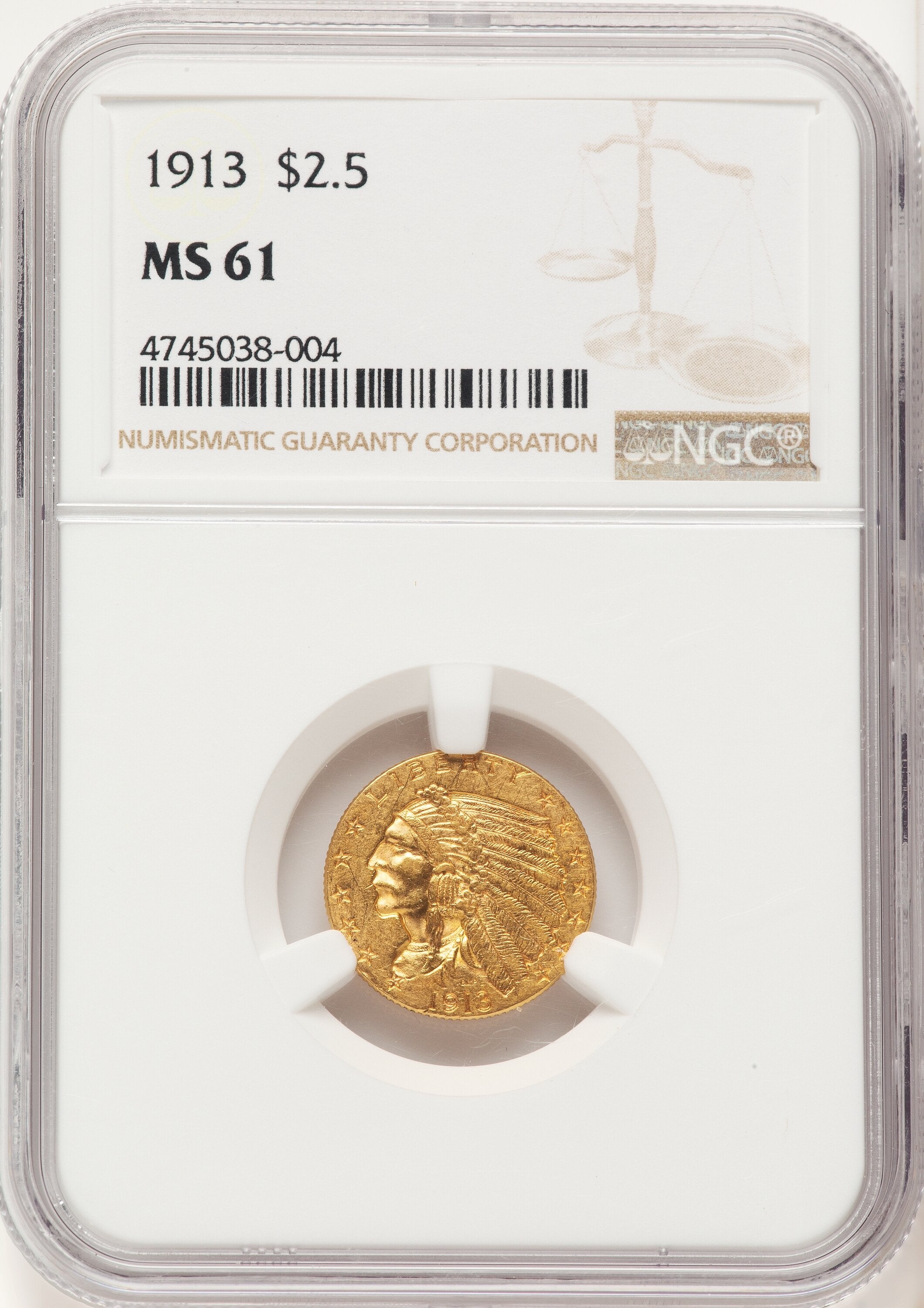 1913 $2.50 Indian Quarter Eagle NGC MS61