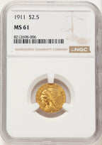 1911 $2.50 Indian Quarter Eagle NGC MS61