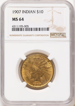 1907 $10 No Motto Indian Eagle NGC MS64