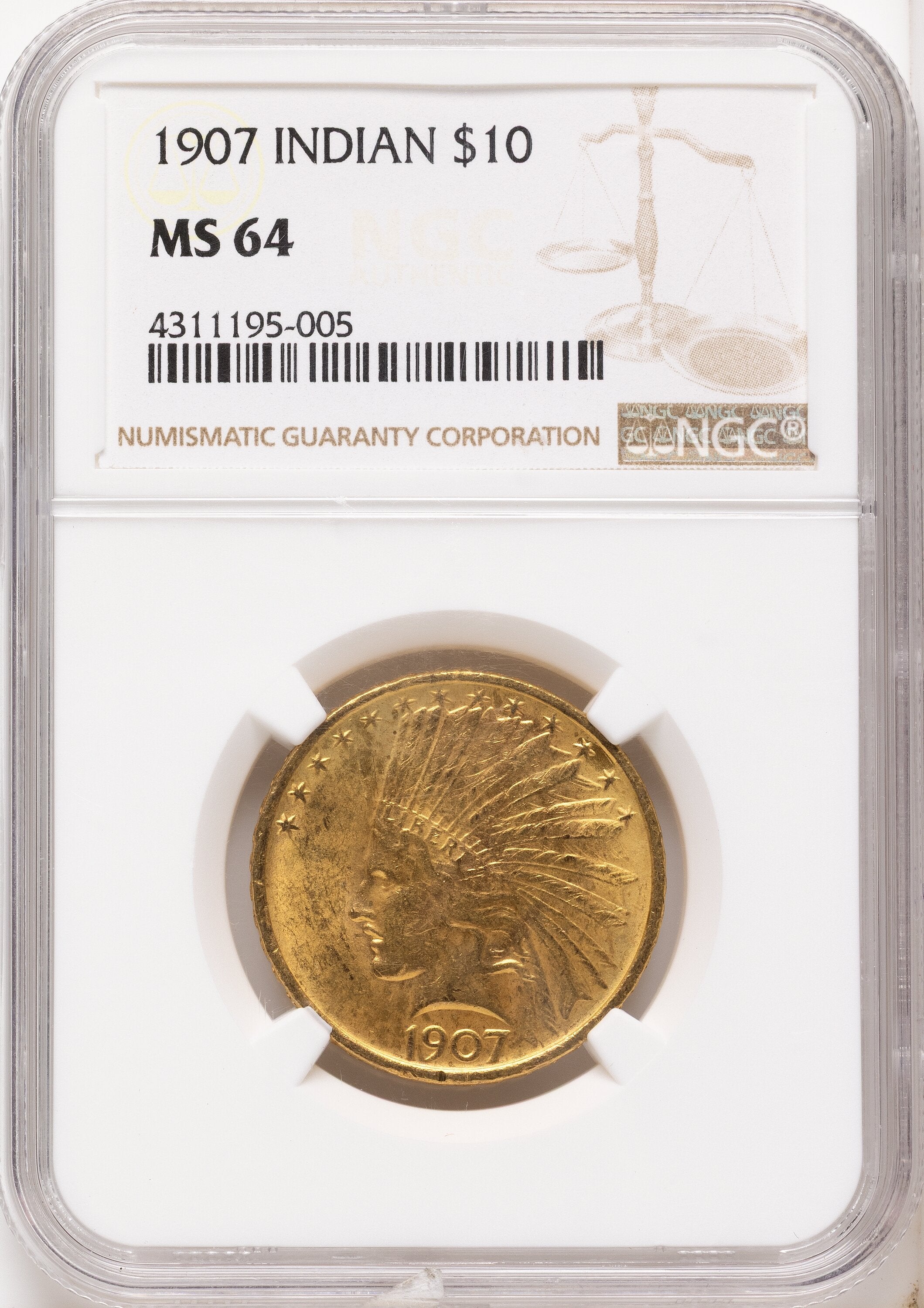 1907 $10 No Motto Indian Eagle NGC MS64