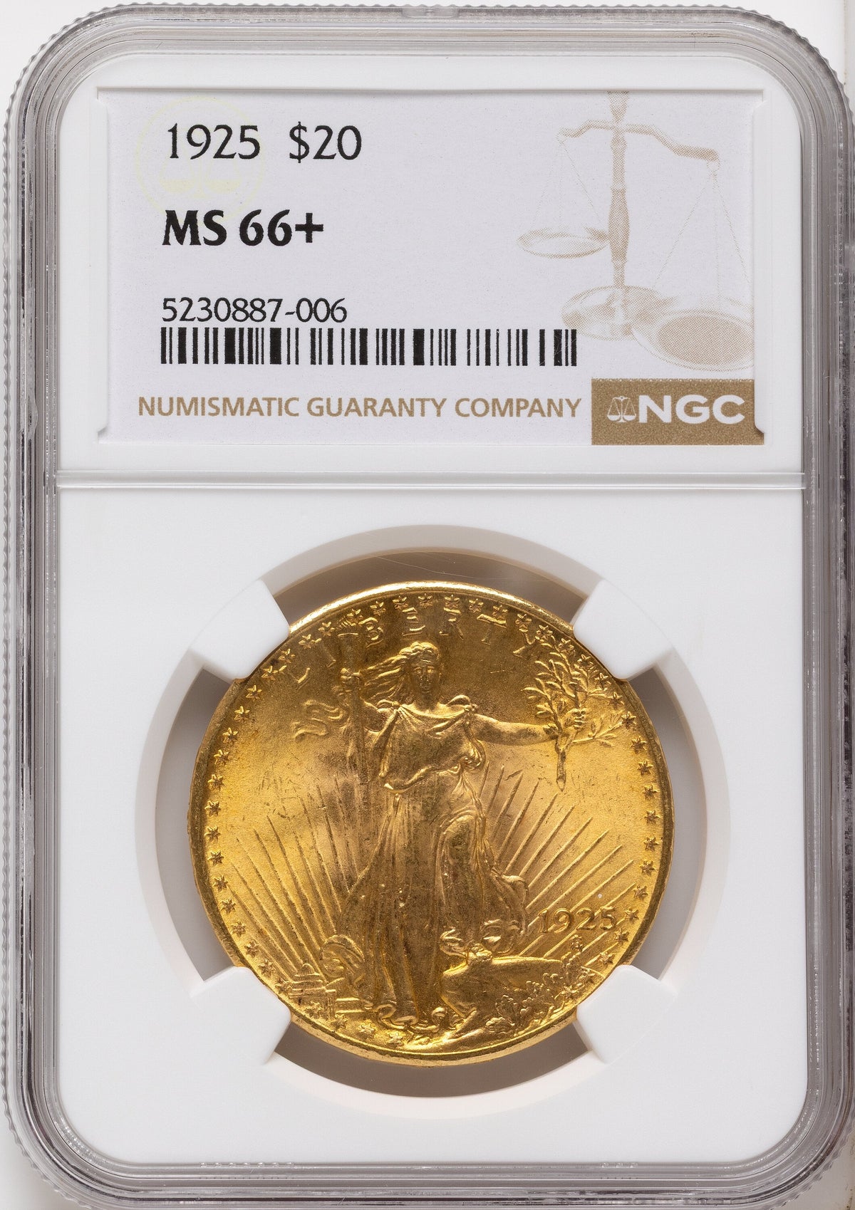 1925 $20 Saint-Gaudens Double Eagle NGC MS66+