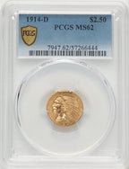 1914-D $2.50 Indian Quarter Eagle PCGS MS62