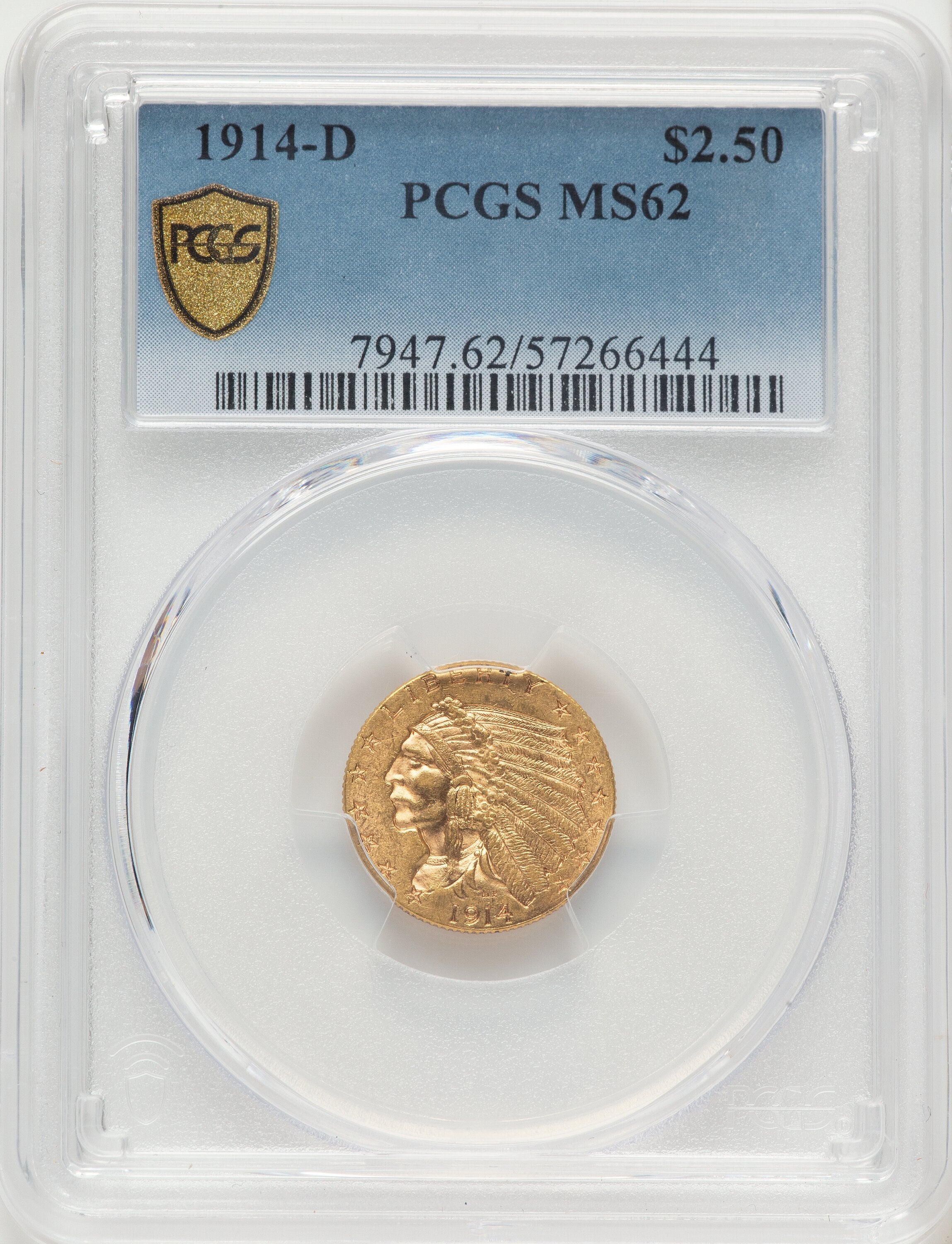 1914-D $2.50 Indian Quarter Eagle PCGS MS62
