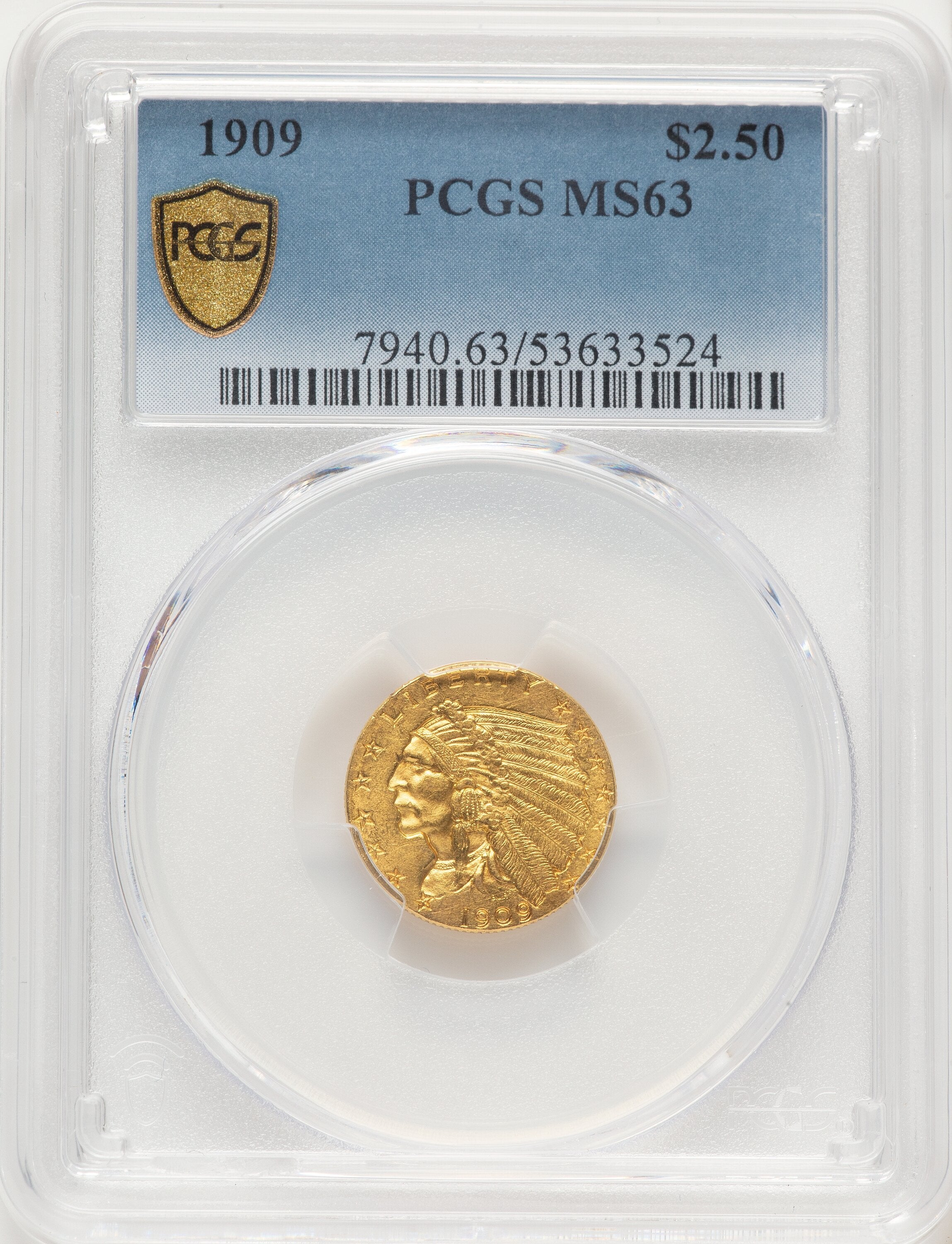 1909 $2.50 Indian Quarter Eagle PCGS MS63
