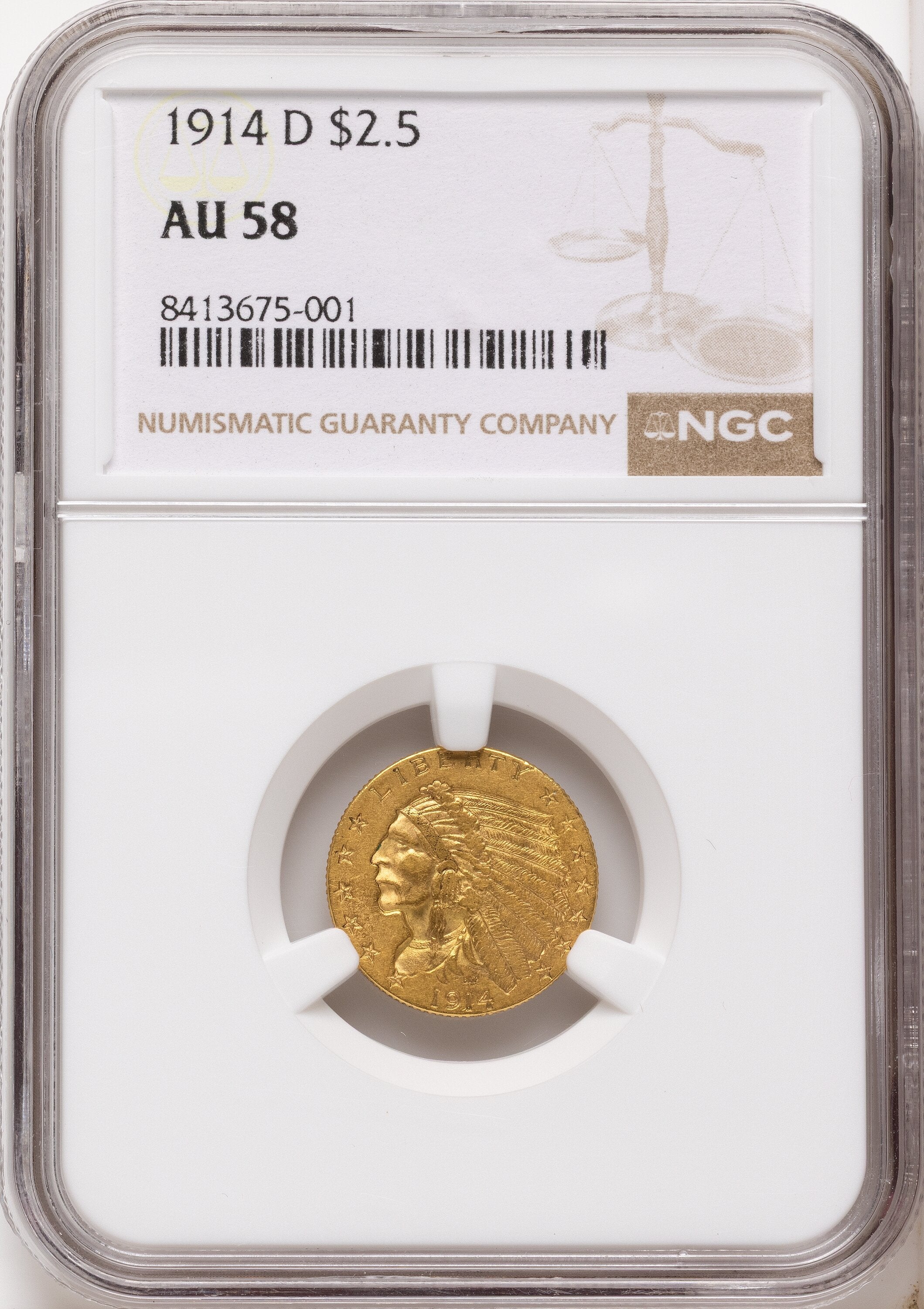 1914-D $2.50 Indian Quarter Eagle NGC AU58