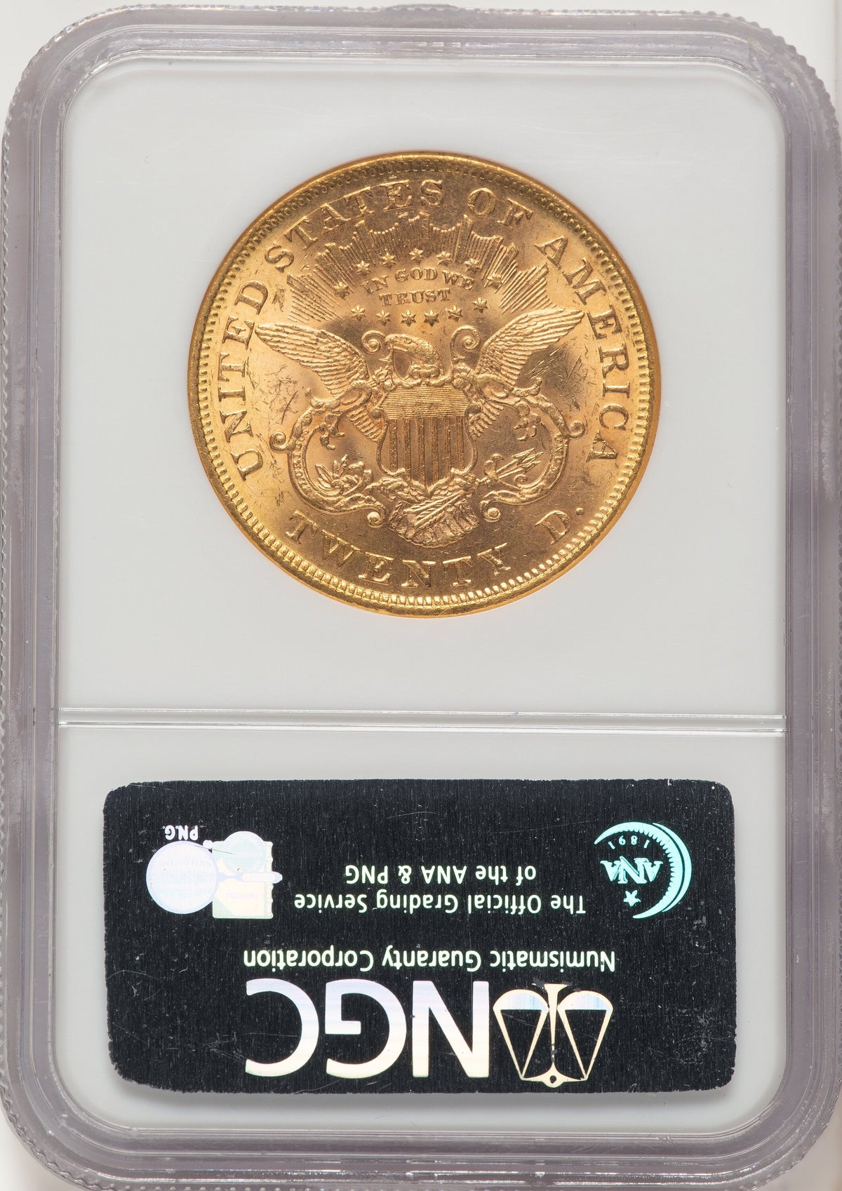 1875 $20 Brown Label Liberty Double Eagle NGC MS62