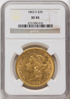 1863-S $20 Liberty Double Eagle NGC XF45