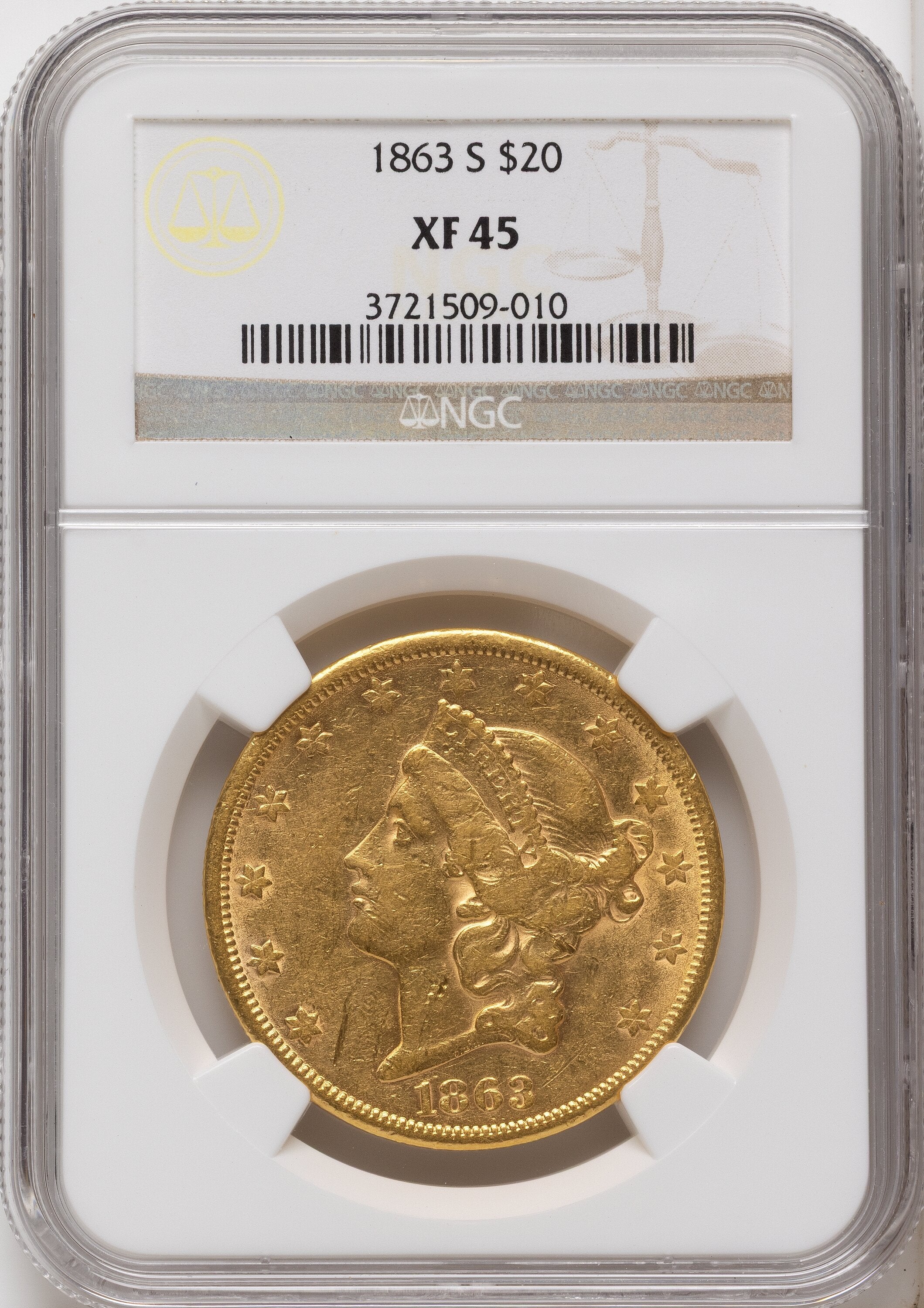 1863-S $20 Liberty Double Eagle NGC XF45