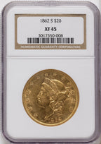 1862-S $20 Liberty Double Eagle NGC XF45