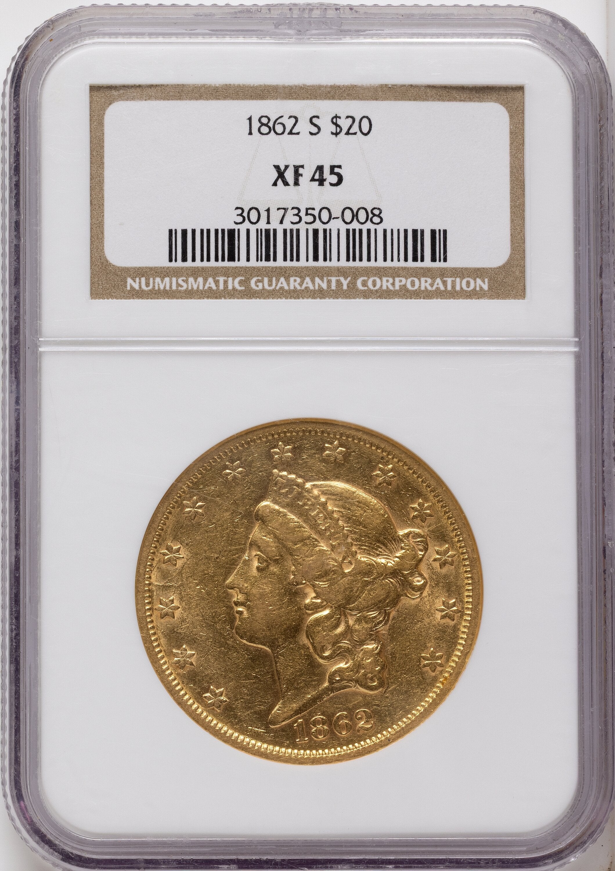 1862-S $20 Liberty Double Eagle NGC XF45