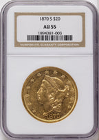 1870-S $20 Liberty Double Eagle NGC AU55