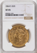 1864-S $20 Liberty Double Eagle NGC XF45