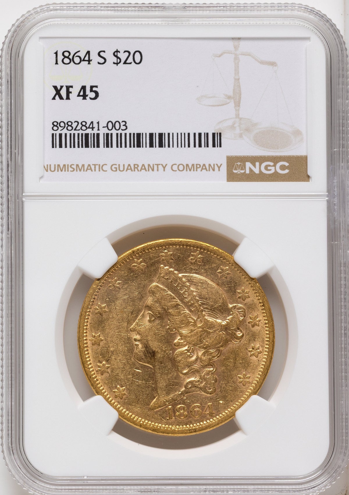 1864-S $20 Liberty Double Eagle NGC XF45