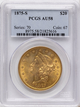 1875-S $20 Liberty Double Eagle PCGS AU58