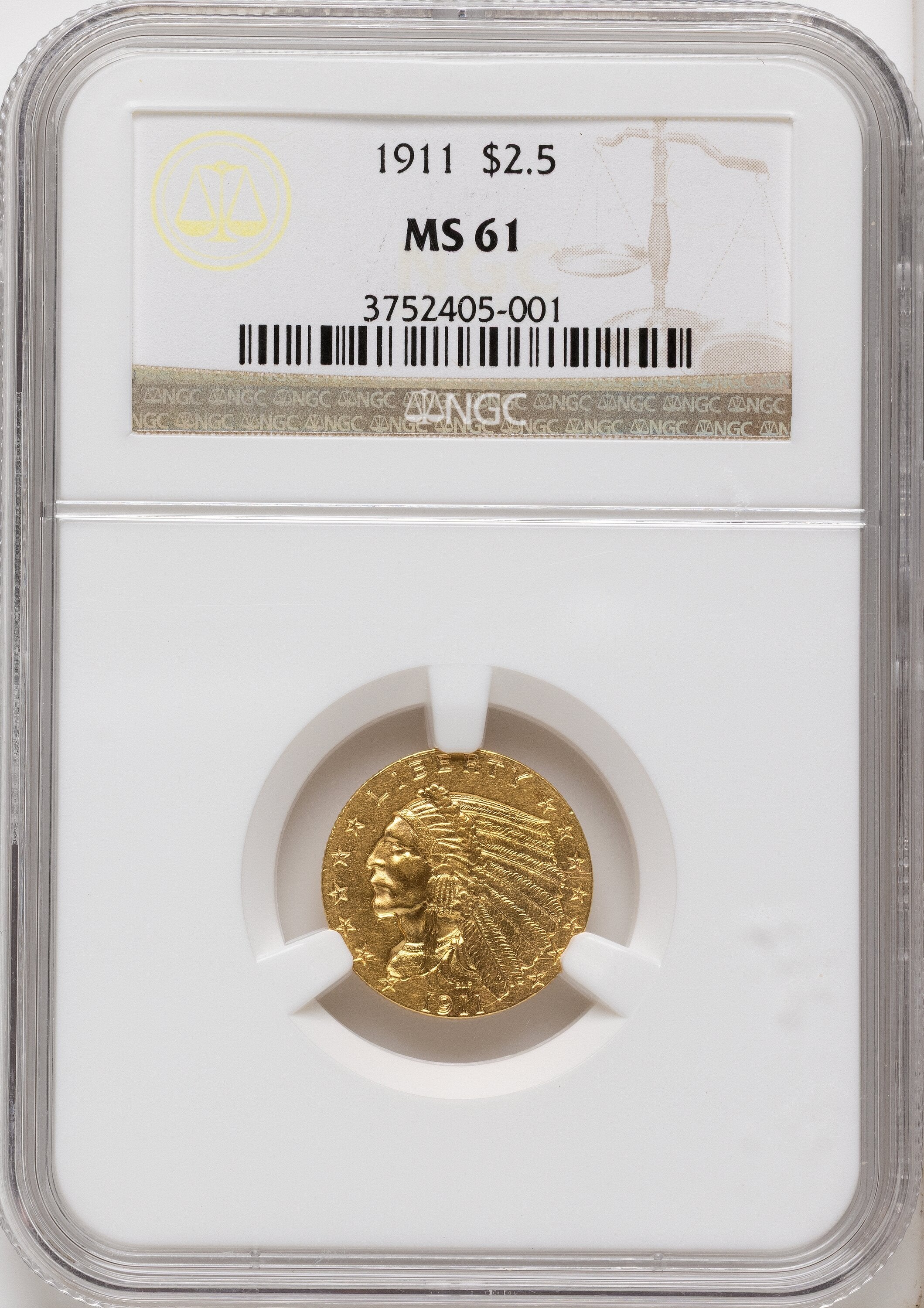 1911 $2.50 Indian Quarter Eagle NGC MS61