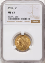 1912 $5 Indian Half Eagle NGC MS63