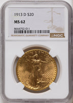 1913-D $20 Saint-Gaudens Double Eagle NGC MS62