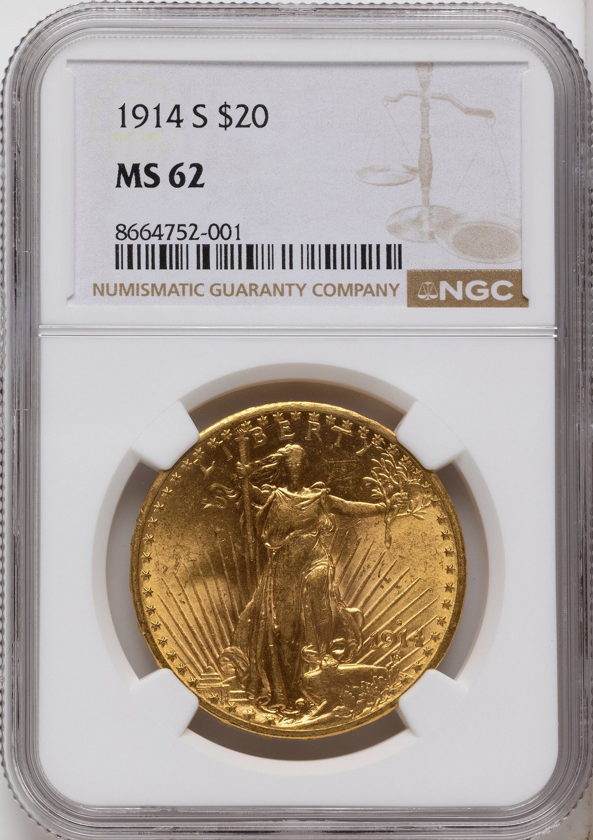 1914-S $20 Saint-Gaudens Double Eagle NGC MS62