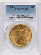 1911-D $20 Saint-Gaudens Double Eagle PCGS MS62