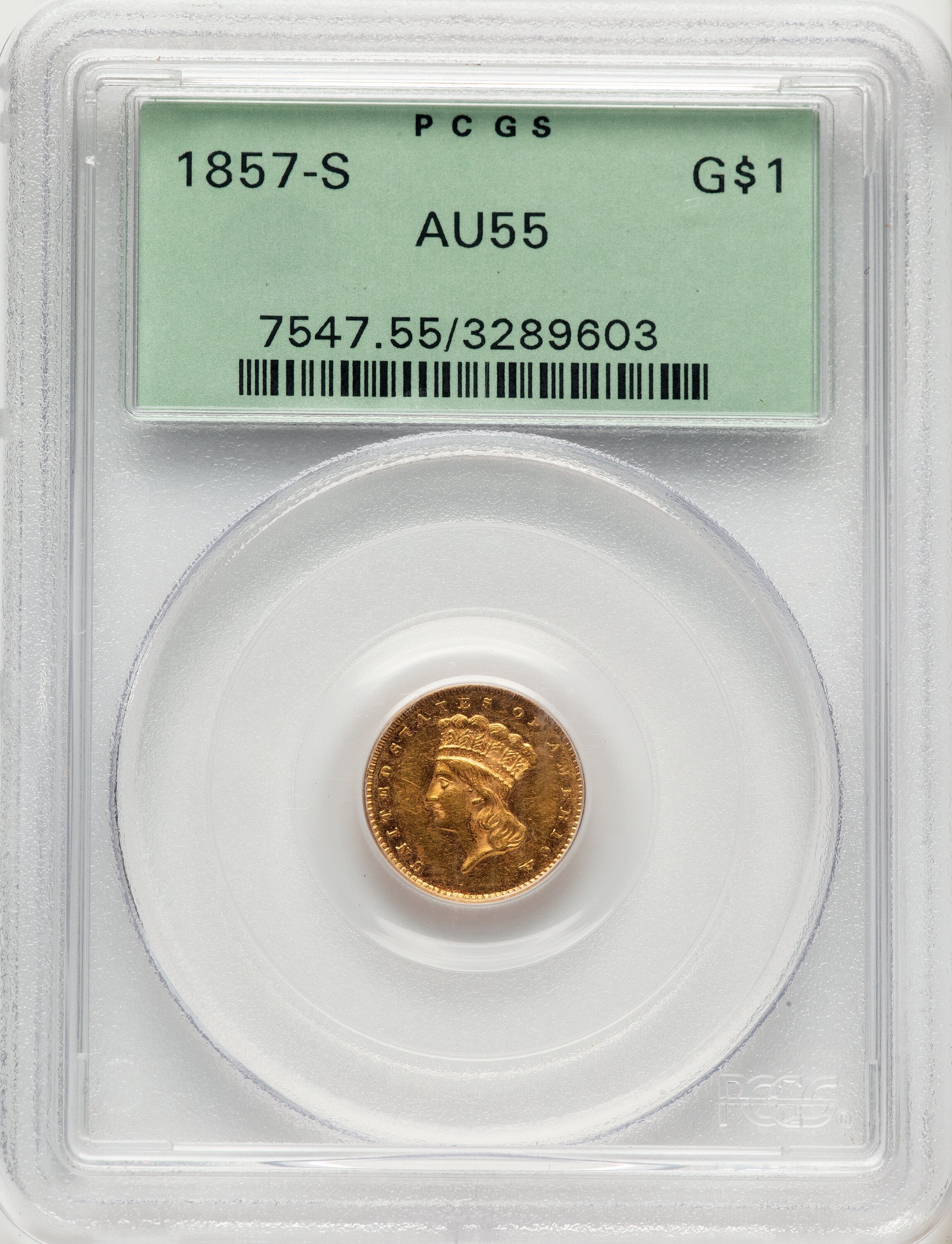 1857-S G$1 Gold Dollar PCGS AU55
