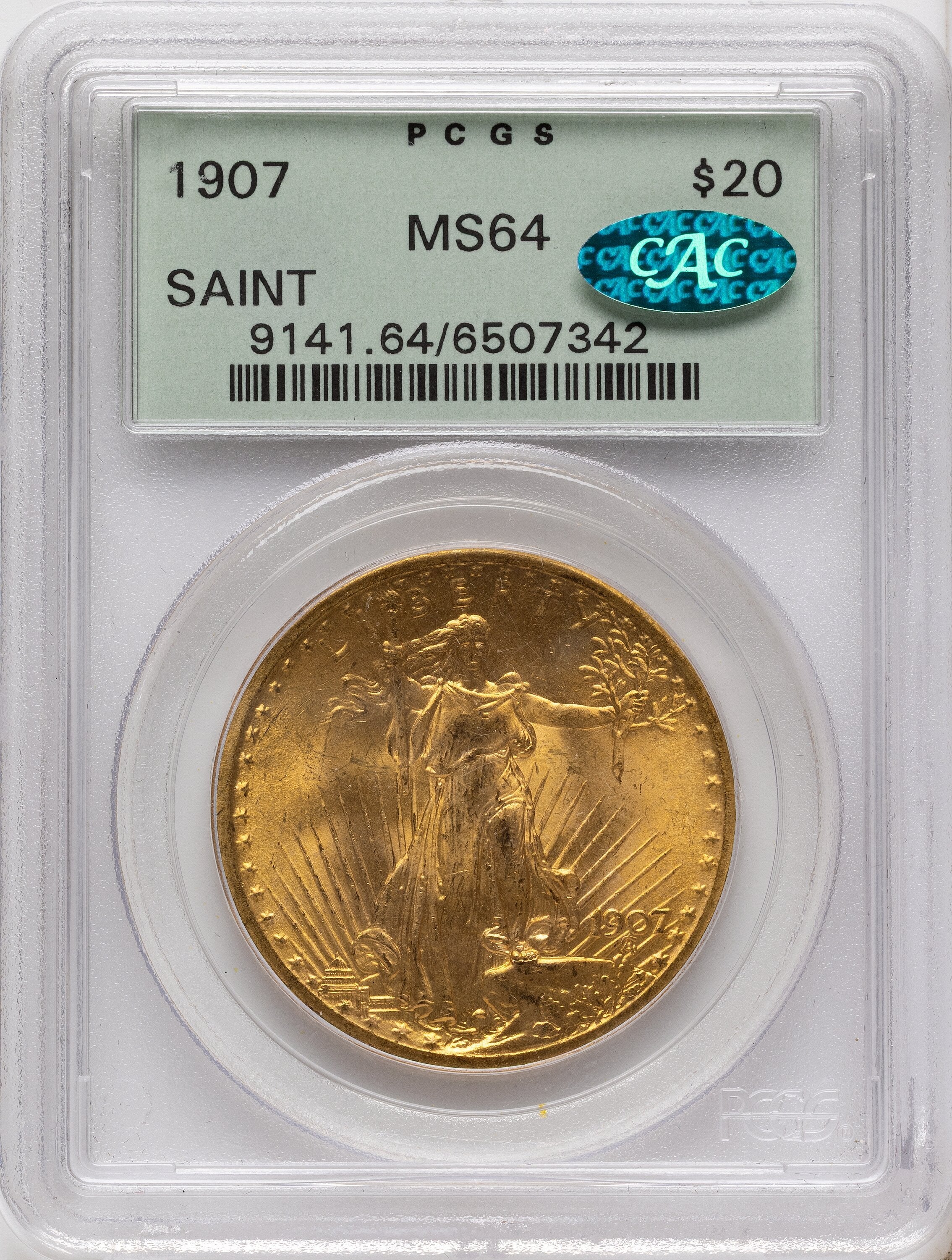 1907 $20 Saint CAC Saint-Gaudens Double Eagle PCGS MS64