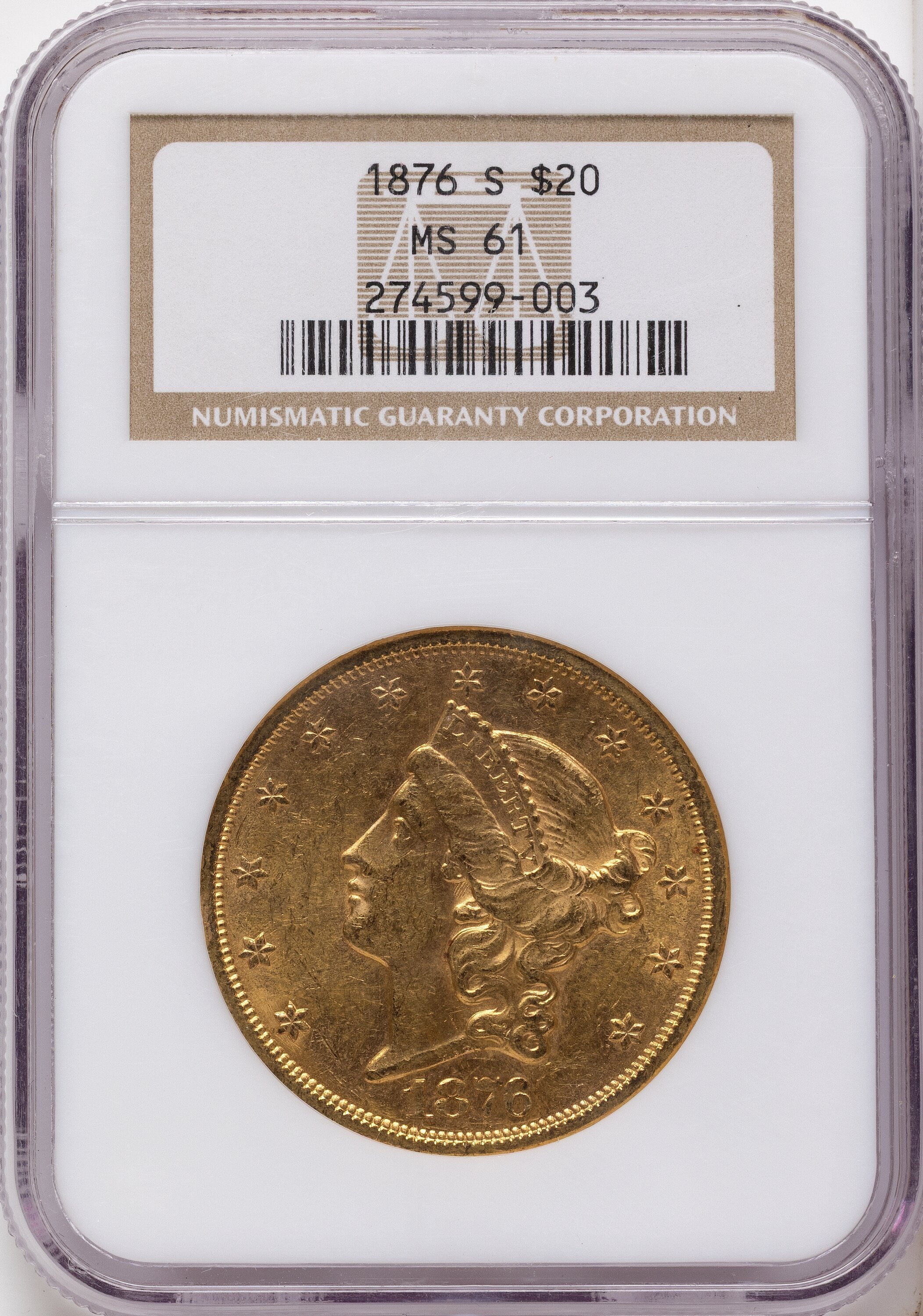 1876-S $20 Liberty Double Eagle NGC MS61