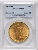 1910-D $20 Saint-Gaudens Double Eagle PCGS MS63