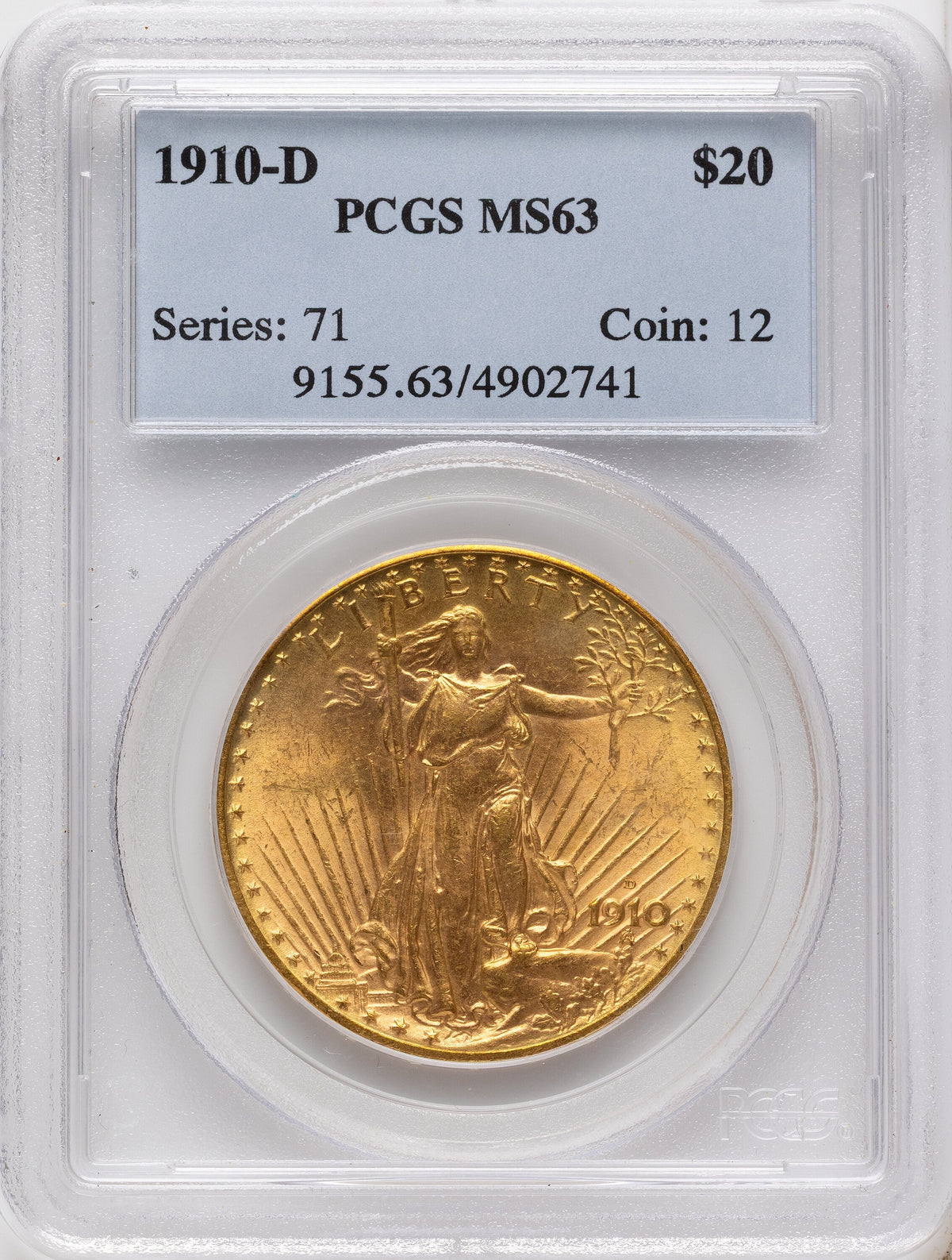 1910-D $20 Saint-Gaudens Double Eagle PCGS MS63