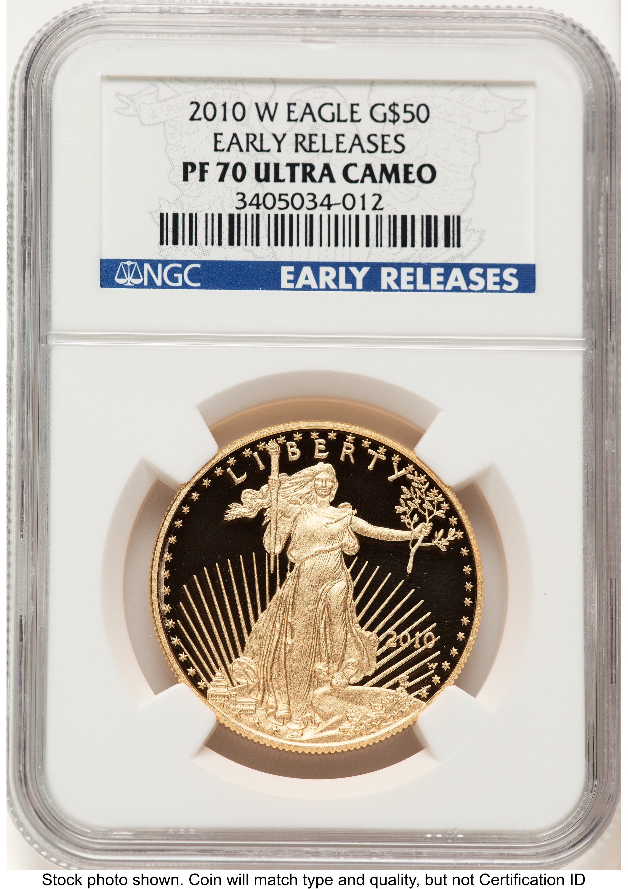 2010-W Proof Gold Eagle 1 oz ER Blue NGC PF70