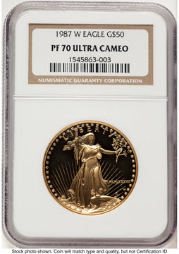 1987-W Proof Gold Eagle 1 oz Brown Label NGC PF70