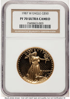 1987-W Proof Gold Eagle 1 oz Brown Label NGC PF70