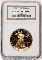 1988-W Proof Gold Eagle 1 oz Brown Label NGC PF70