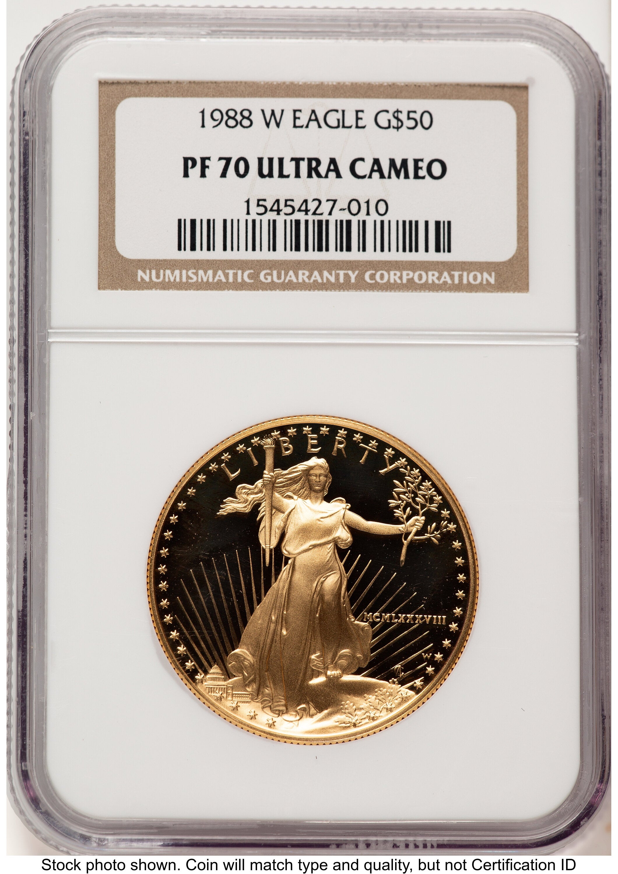1988-W Proof Gold Eagle 1 oz Brown Label NGC PF70