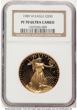 1989-W Proof Gold Eagle 1 oz Brown Label NGC PF70