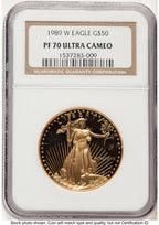 1989-W Proof Gold Eagle 1 oz Brown Label NGC PF70