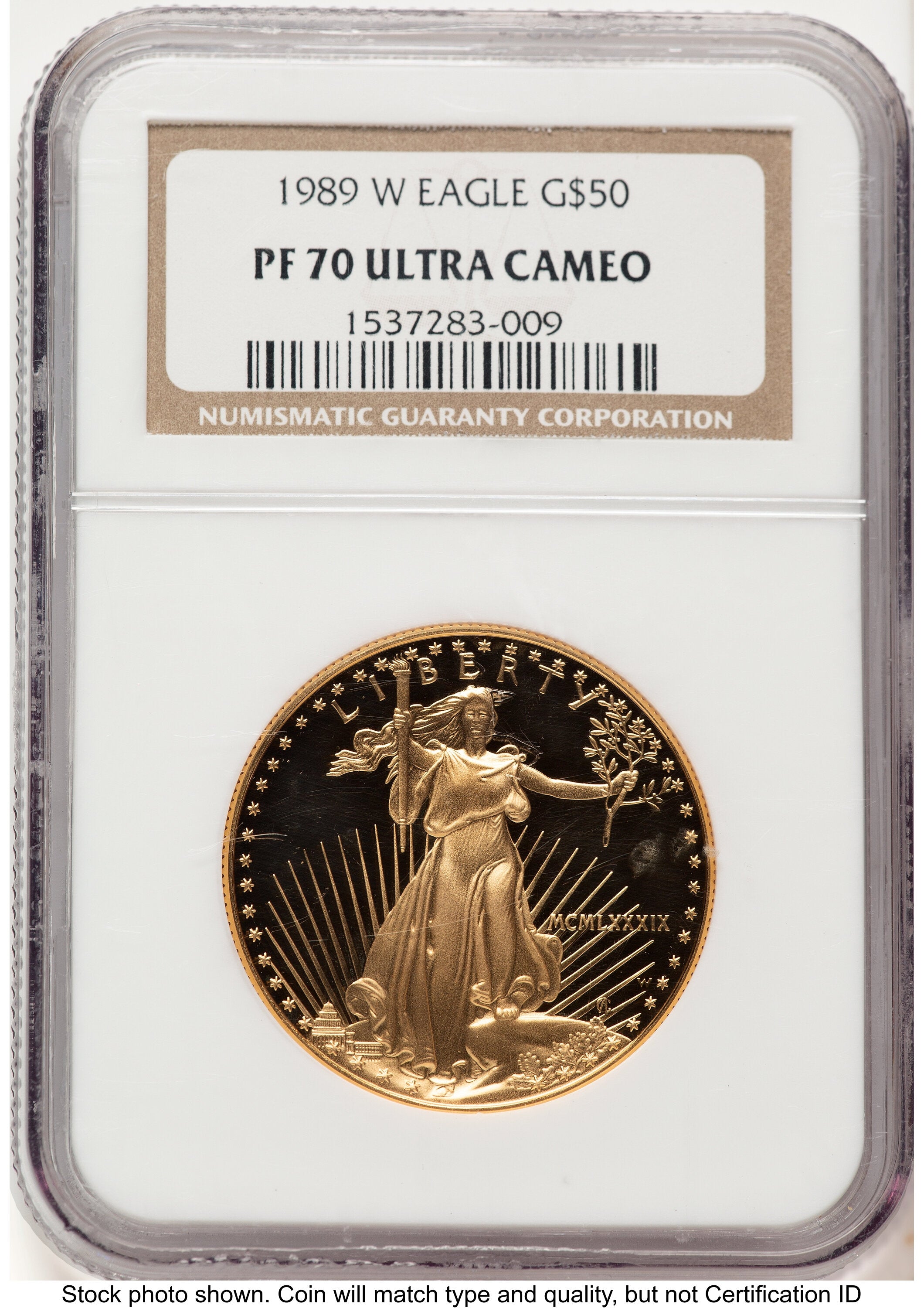 1989-W Proof Gold Eagle 1 oz Brown Label NGC PF70