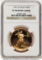1991-W Proof Gold Eagle 1 oz Brown Label NGC PF70