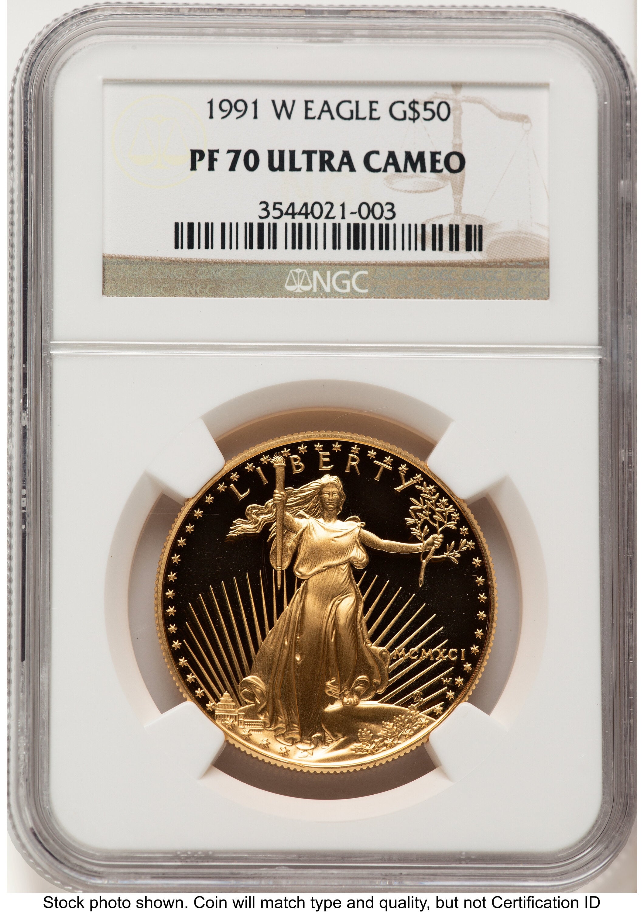 1991-W Proof Gold Eagle 1 oz Brown Label NGC PF70