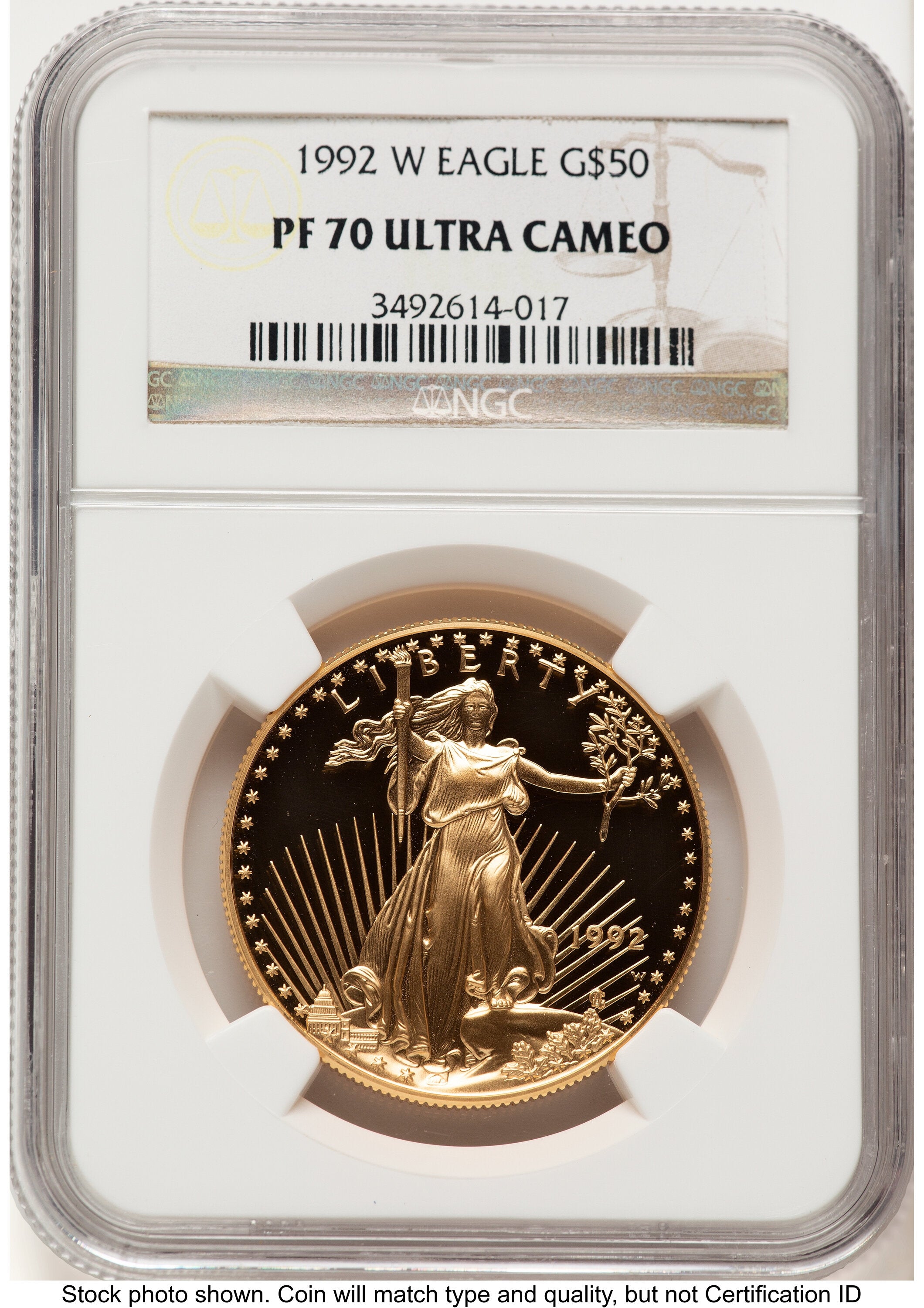 1992-W Proof Gold Eagle 1 oz Brown Label NGC PF70