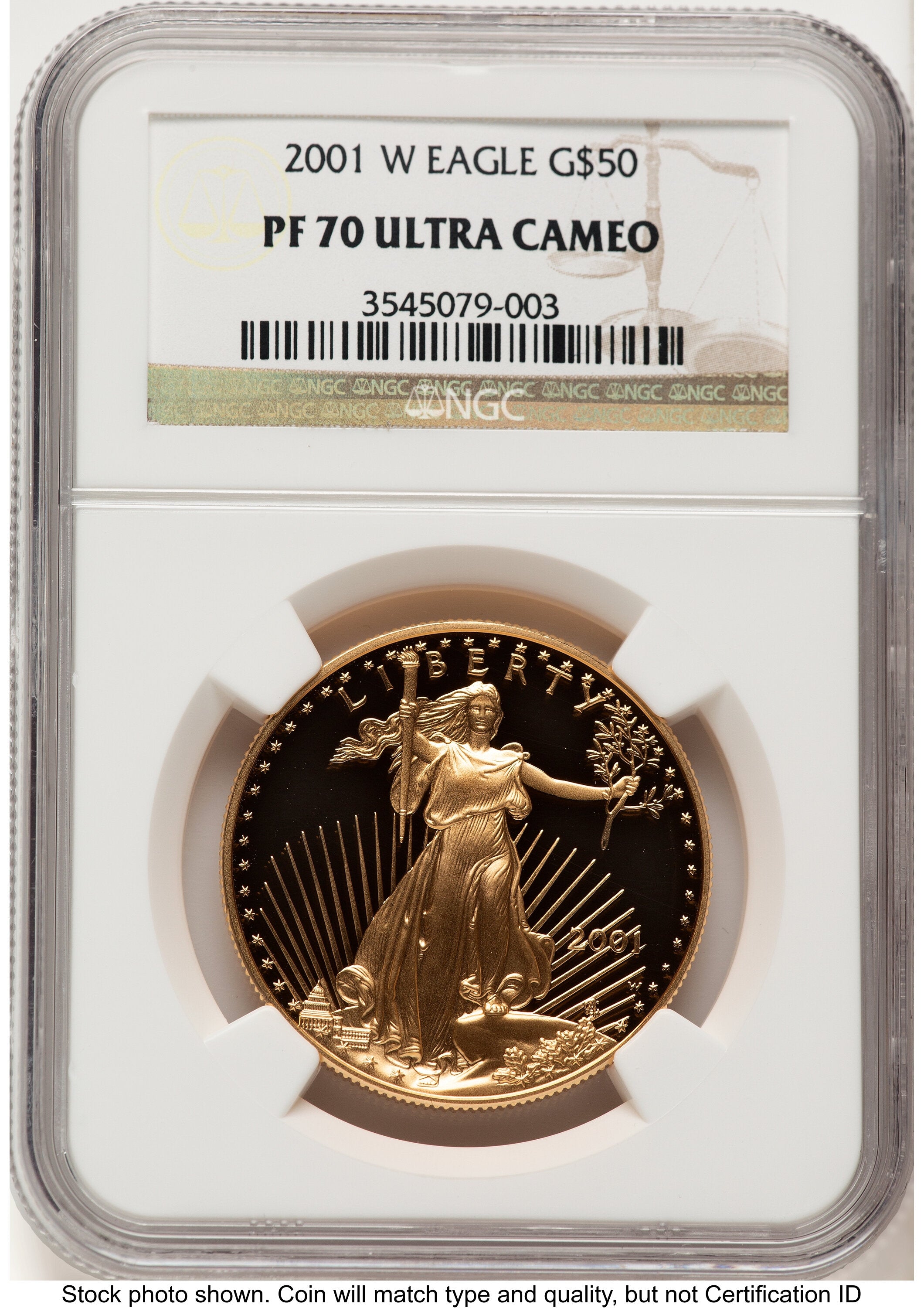 2001-W Proof Gold Eagle 1 oz Brown Label NGC PF70