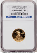 2008-W Proof Gold Eagle 1/4 oz ER Blue NGC PF70