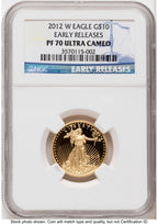 2012-W Proof Gold Eagle 1/4 oz ER Blue NGC PF70