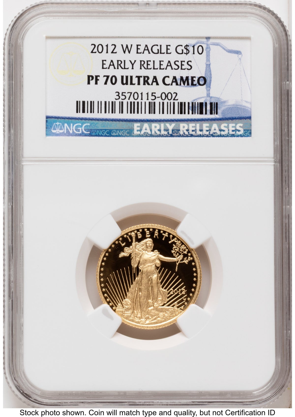 2012-W Proof Gold Eagle 1/4 oz ER Blue NGC PF70