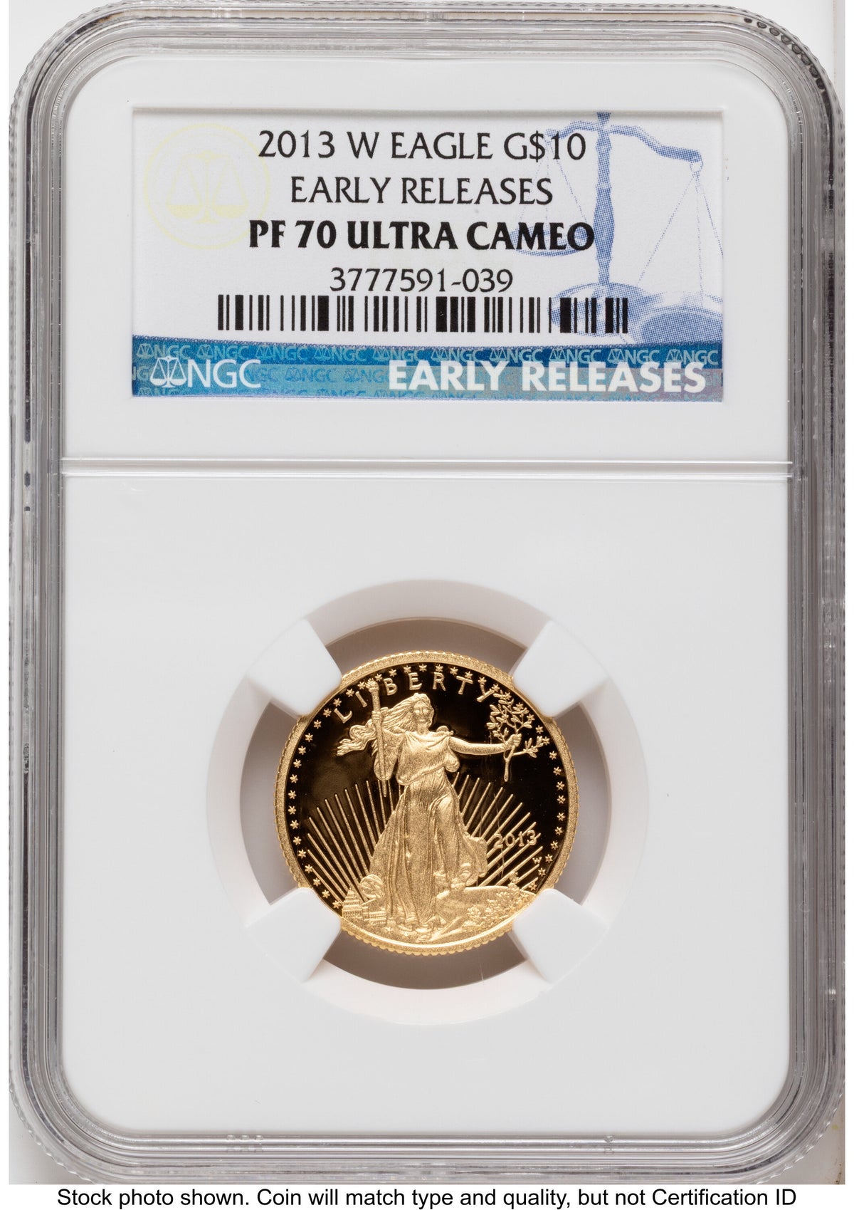 2013-W Proof Gold Eagle 1/4 oz ER Blue NGC PF70
