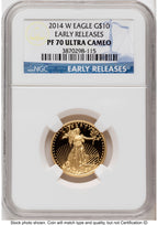 2014-W Proof Gold Eagle 1/4 oz ER Blue NGC PF70