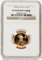 1990-P Proof Gold Eagle 1/4 oz Brown Label NGC PF70
