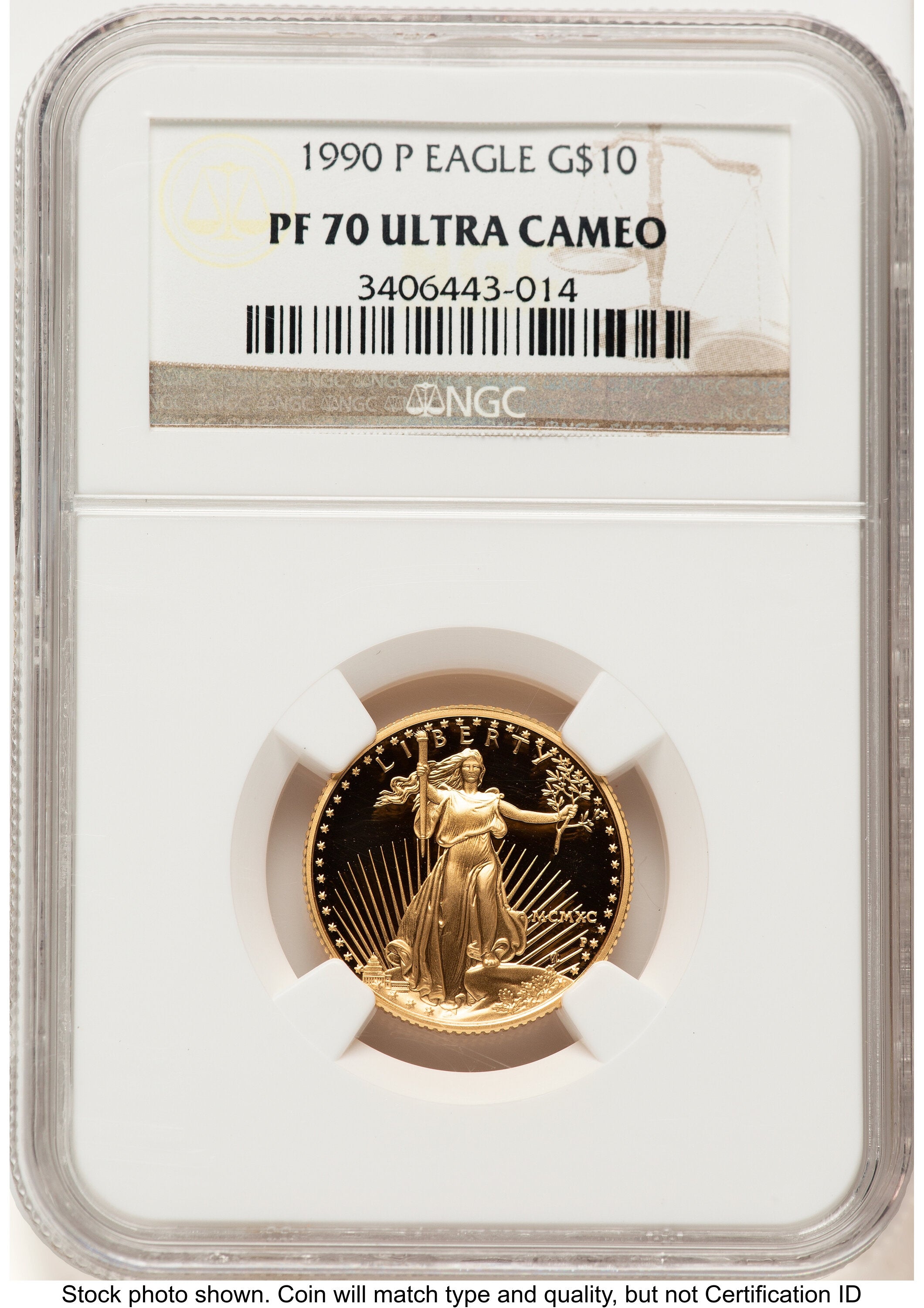 1990-P Proof Gold Eagle 1/4 oz Brown Label NGC PF70