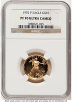1992-P Proof Gold Eagle 1/4 oz Brown Label NGC PF70