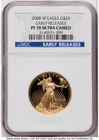 2008-W Proof Gold Eagle 1/2 oz ER Blue NGC PF70
