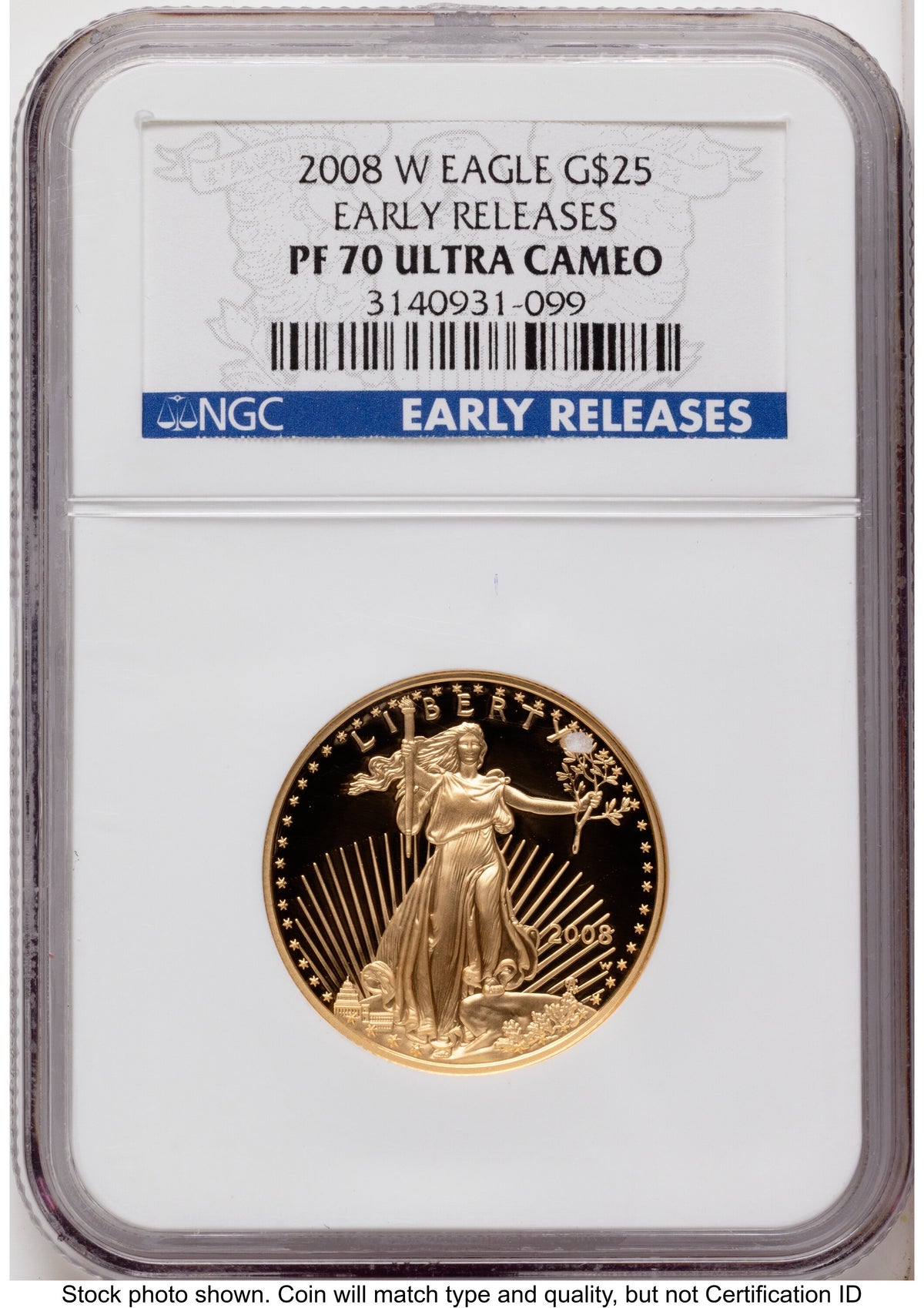 2008-W Proof Gold Eagle 1/2 oz ER Blue NGC PF70